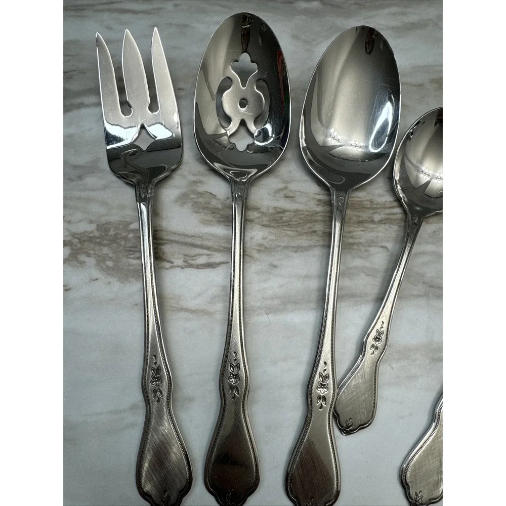 ONEIDA MORNING BLOSSOM‎ 5 PIECE HOSTESS SET - STAINLESS BURNISH HANDLE